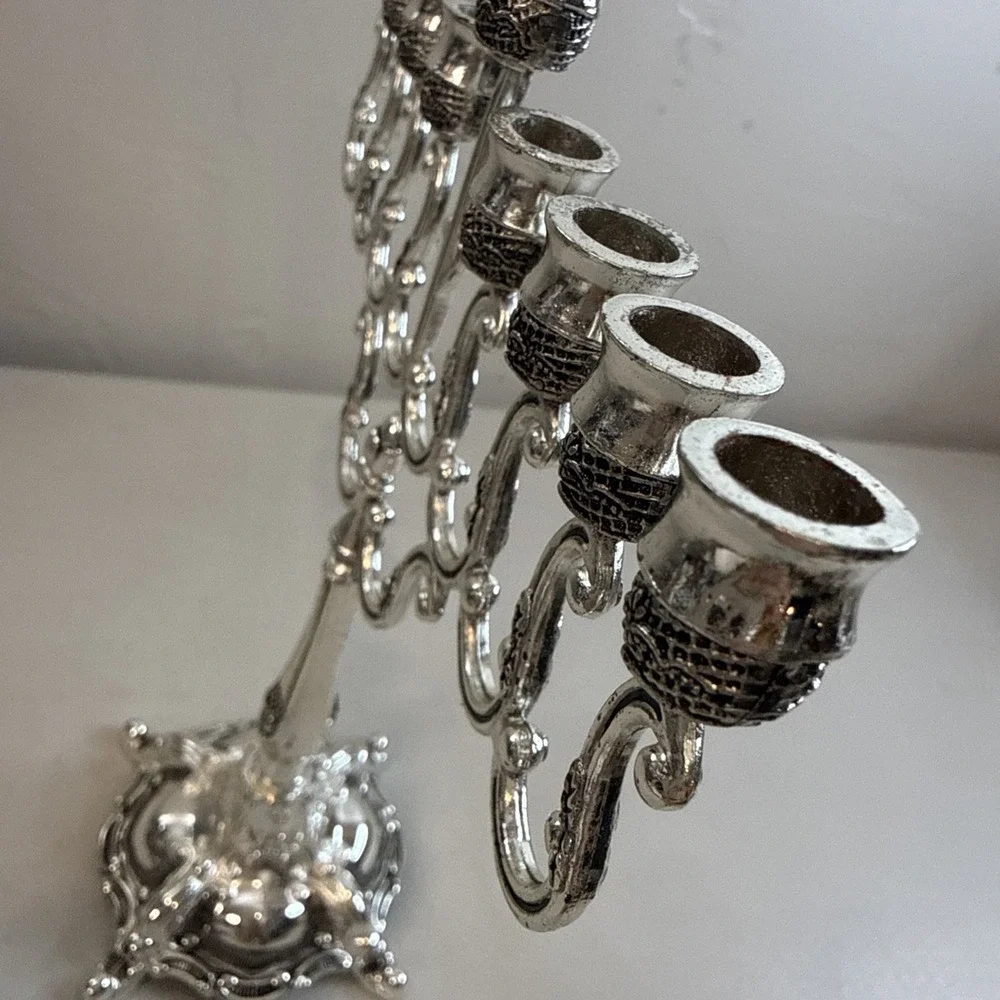 Silver-plated Hanukkah menorah, Legacy Judaica 9-branch shamash candle holder
